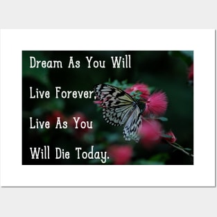 Dream As You Will Live Forever, Live As You Will Die Today. Wall Art Mug iPhone 12 Case Poster Pin Motivational Quote Flower Butterfly Art Home Decor Posters and Art